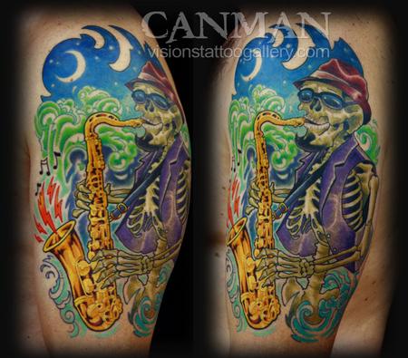 Canman - jazz saxophone skeleton